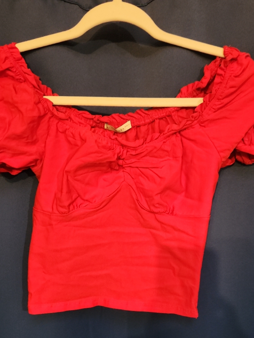 Red Puff-Sleeve Off-Shoulder Crop Top